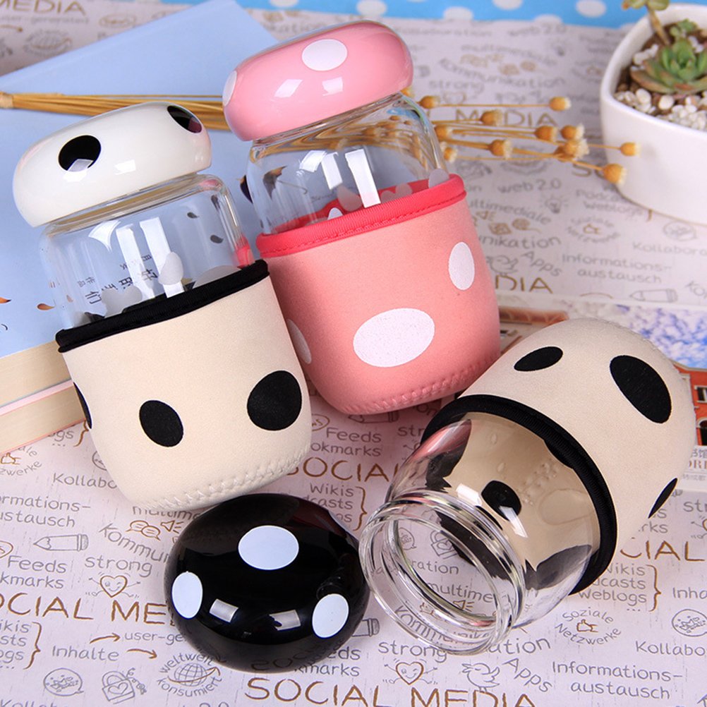 Cute Cartoon Glass Water Bottle with Protective Silicone Cover - Reusable Drinking Bottle for Kids & Adults