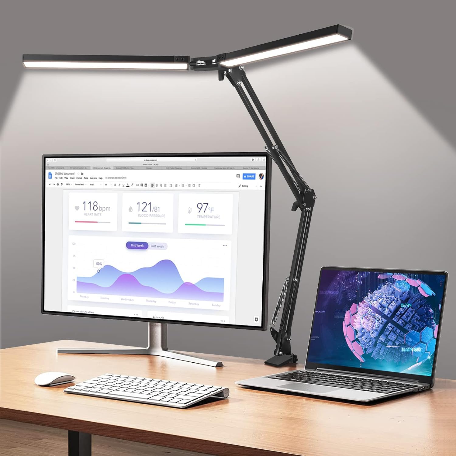 Double Head LED Desk Lamp with Clamp