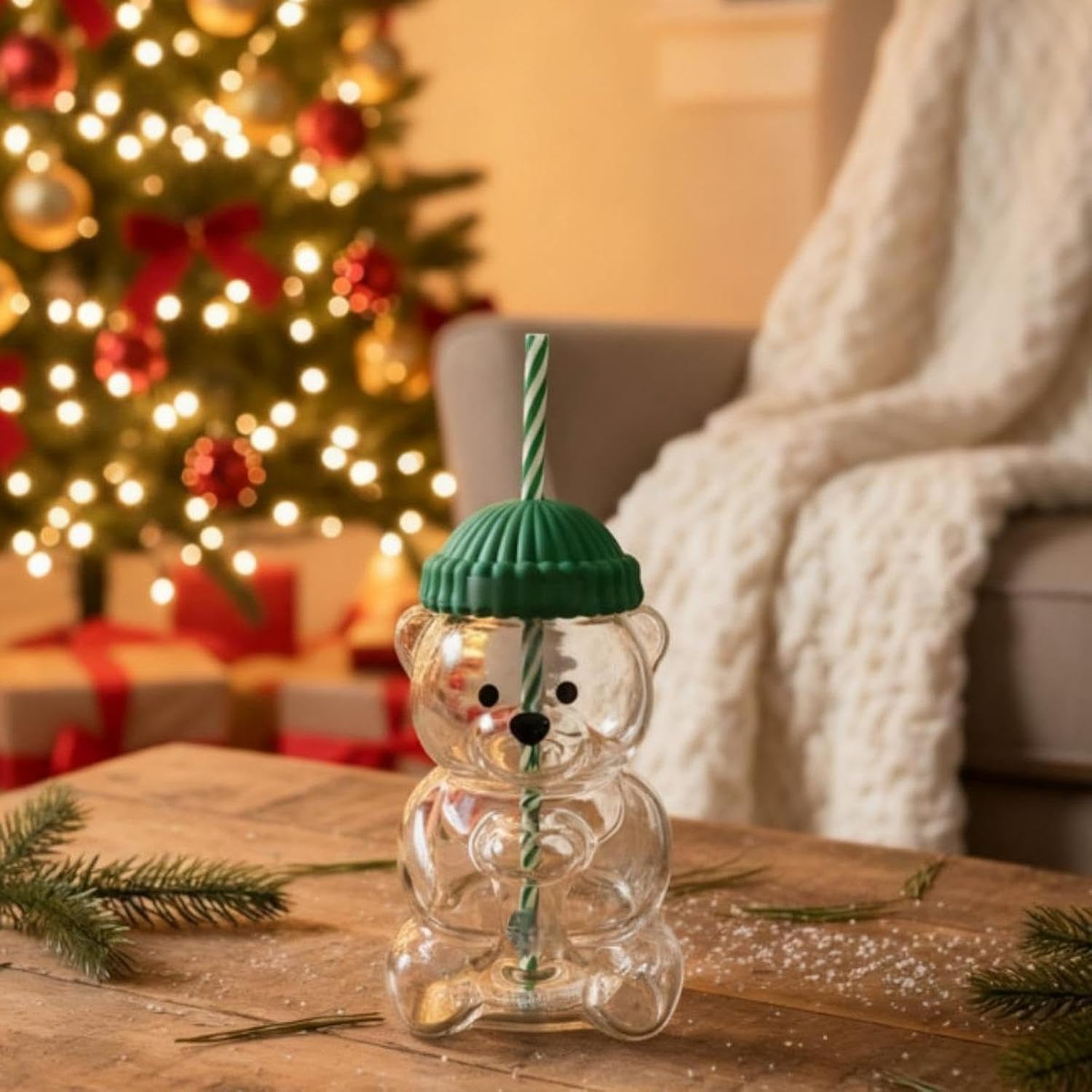 Bear Shape Glass Cup with Straw | Cute Glass Tumbler for Kids, Milk & Cold Drinks