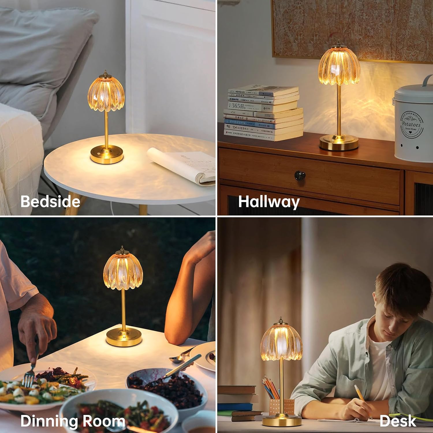 Golden Lotus Flower Table Lamp with Glass Petal Shade