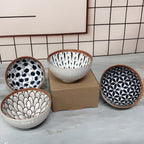 Blue & White Ceramic Bowl Set of 6 – Japanese Floral Pattern Serving & Snack Bowls