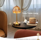 Golden Lotus Flower Table Lamp with Glass Petal Shade