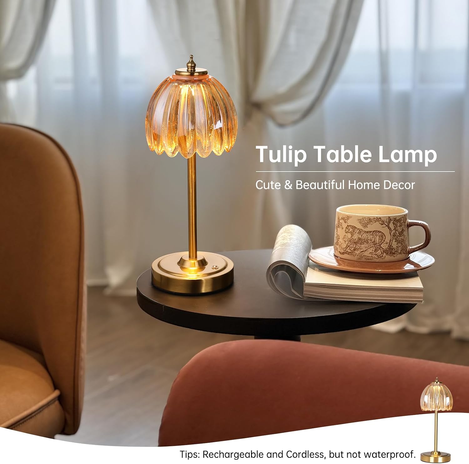 Golden Lotus Flower Table Lamp with Glass Petal Shade
