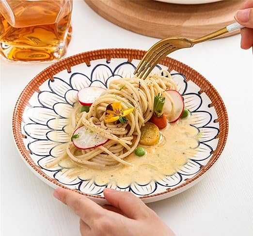 Blue Blossom Ceramic Dinner Set – 4 Bowls & 2 Plates | Hand-Painted Floral Design