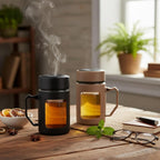 Double-Wall Glass Tea Mug with Infuser – Stylish Tea & Coffee Cup-1 piece