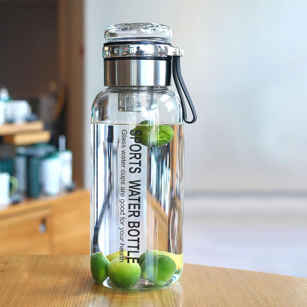 Glass Infuser Water Bottle with Stainless Steel Filter | Fruit Infuser, Detox & Flavoured Water Bottle
