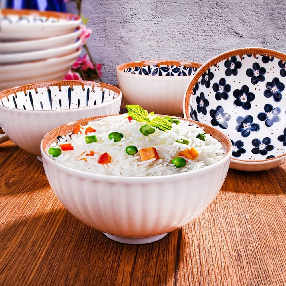 Set of 4 Monochrome Elegance Ceramic Bowls – (11.5cm, 265ml each)