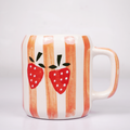 White Ceramic Coffee Mug with Strawberry Hand Painted Design