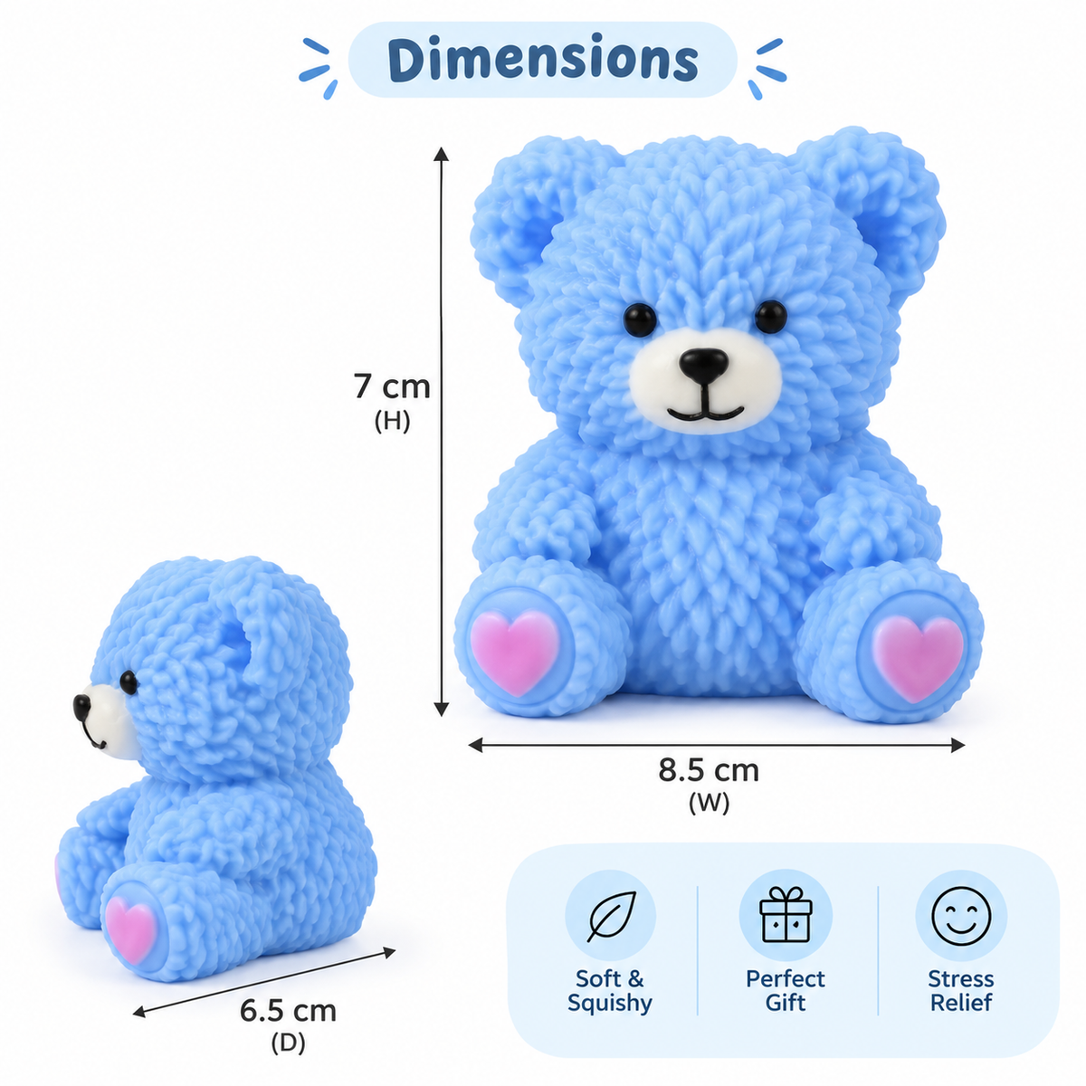Cute Bear Squishy Toy | Soft Teddy Bear Fidget Toy | Kawaii Stress Relief Toy | Sensory Toy