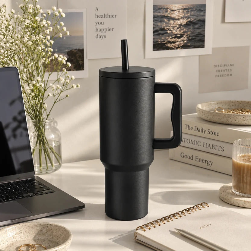Thirst Trap Stainless Steel Tumbler with Steel Straw (Black)