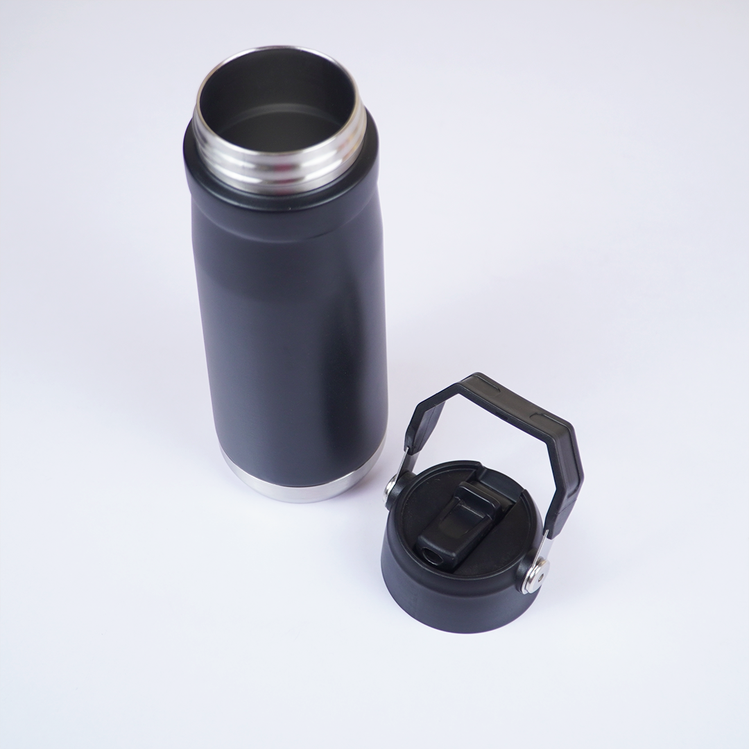 650ml Black Stainless Steel Water Bottle with Handle | Leak-Proof Reusable Bottle for Travel, Gym & Office