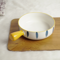 Ceramic Serving Bowl with Handle – Yellow Grip Designer Snack & Soup Bowl | Multipurpose Kitchen Bowl