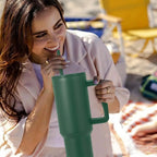 Green Premium Insulated Tumbler with Handle & Straw