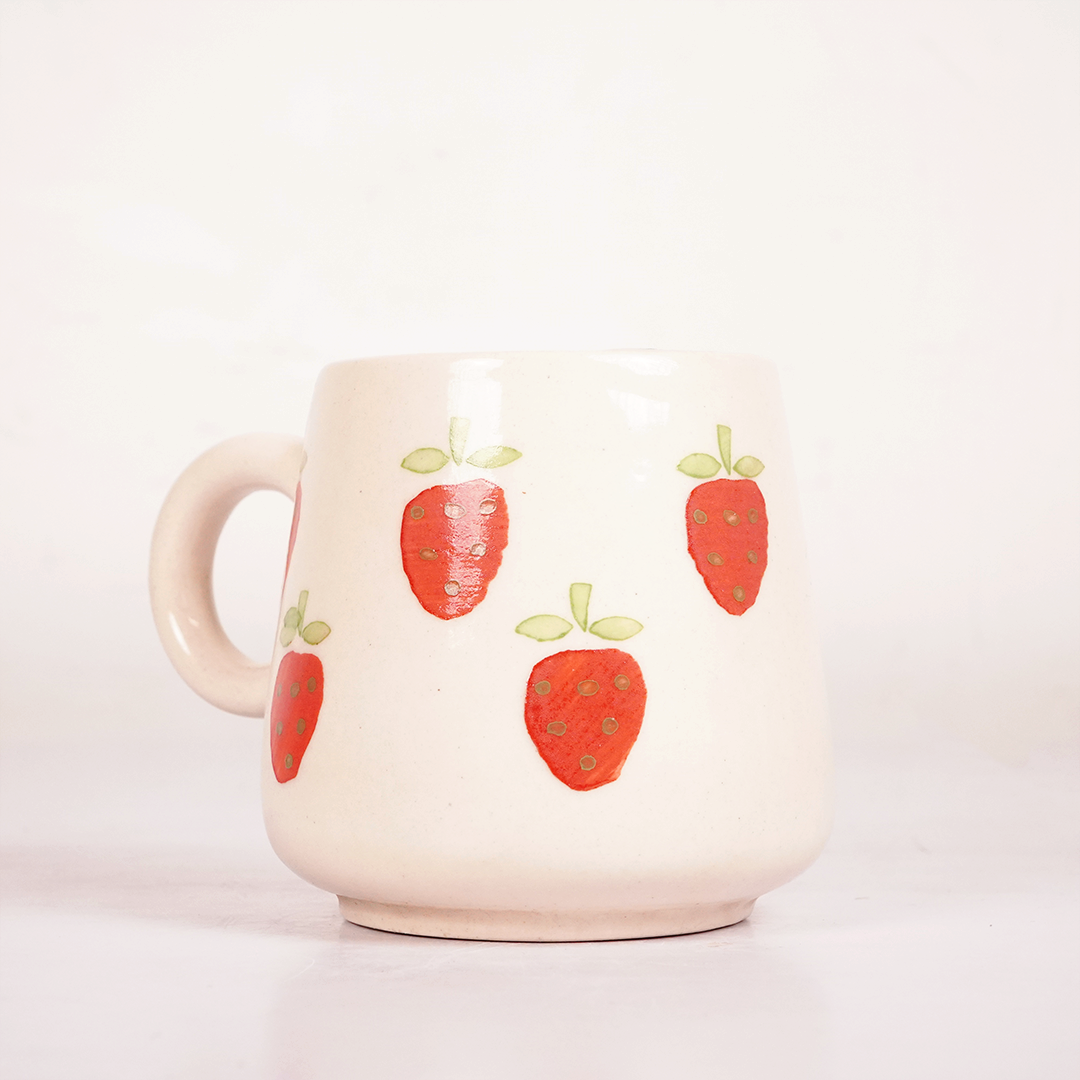 White Ceramic Strawberry Mug – Cute Fruit Print Coffee & Tea Cup