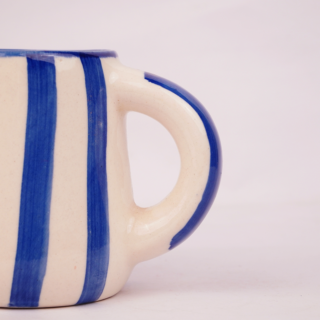 Blue & White Striped Ceramic Mug – Hand-Painted Style Coffee Cup for Tea, Coffee & Home