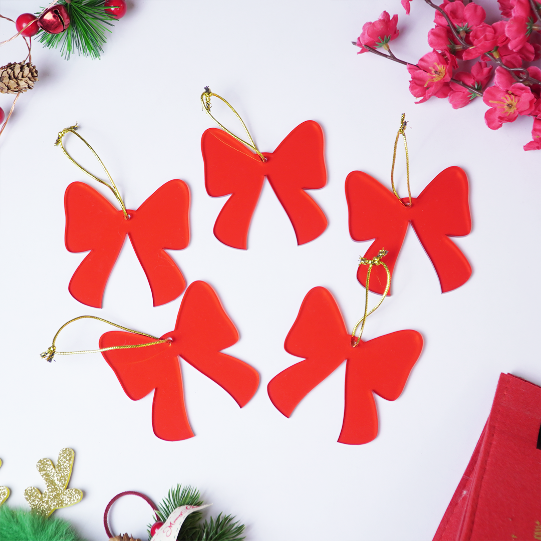 Red Bow designed Christmas Decoration Ornaments- Set of 2