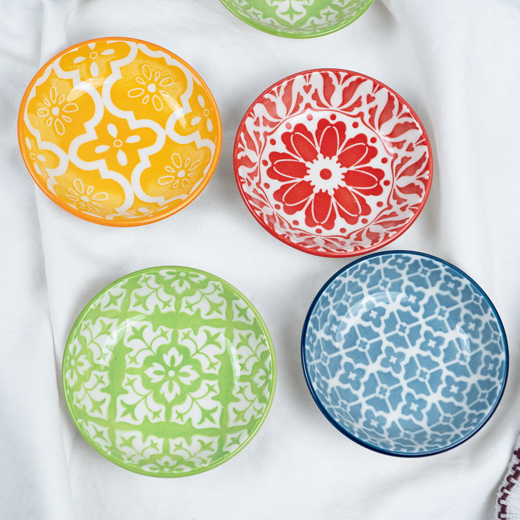 Set-8 Colorful Printed Ceramic Bowls Set | Multicolor Snack, Dip & Dessert Bowls for Kitchen & Dining