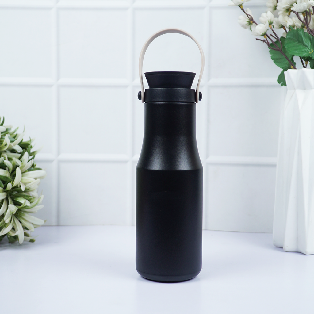 Premium Black Insulated Water Bottle with Carry Handle