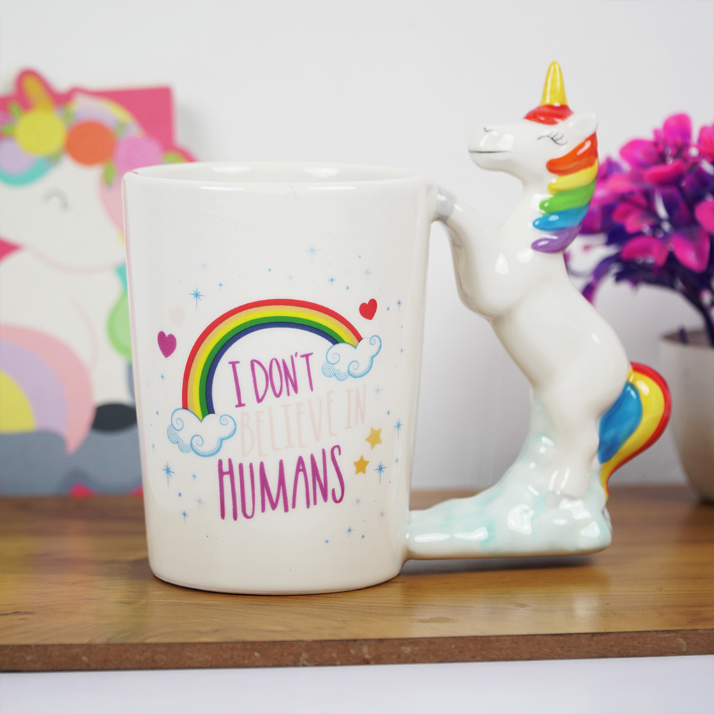 Unicorn Handle Coffee Mug with Rainbow Print | Cute Ceramic Mug for Tea, Coffee & Gifting