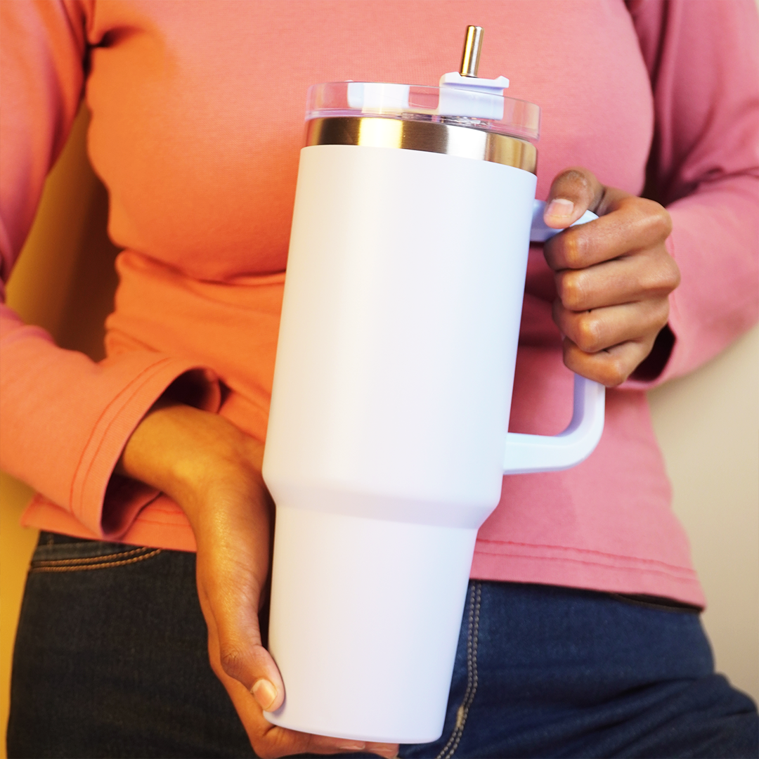 1200ml Stainless Steel Insulated Tumbler with Handle & Straw | Large Capacity Travel Mug | Hot & Cold Vacuum Cup (27cm x 12cm)