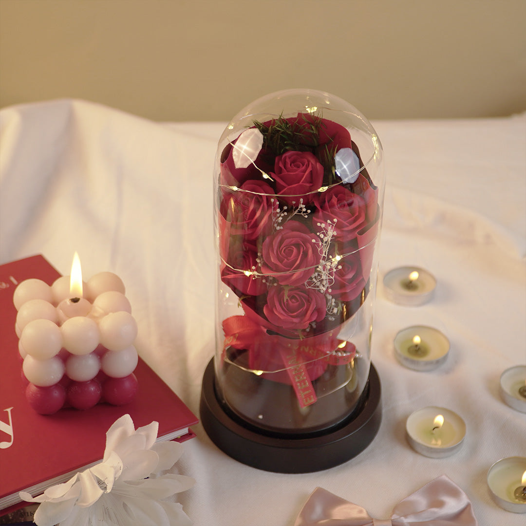 Forever Rose in Glass Dome Lamp