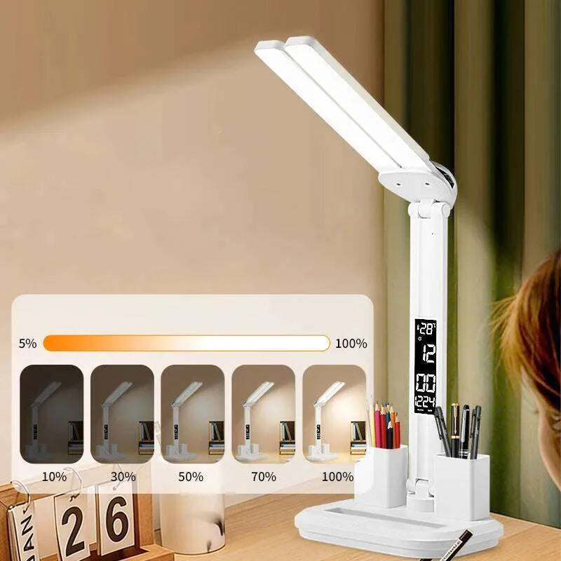 LED Desk Lamp with Clock & Pen Holder