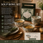 Boutique Ceramic Soup Bowl Set – Elegant Green Floral Bowls for Everyday Dining