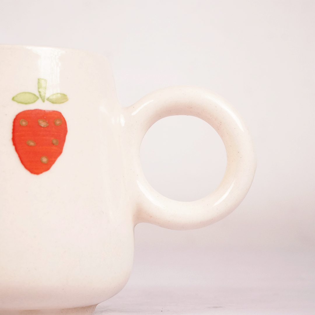 White Ceramic Strawberry Mug – Cute Fruit Print Coffee & Tea Cup