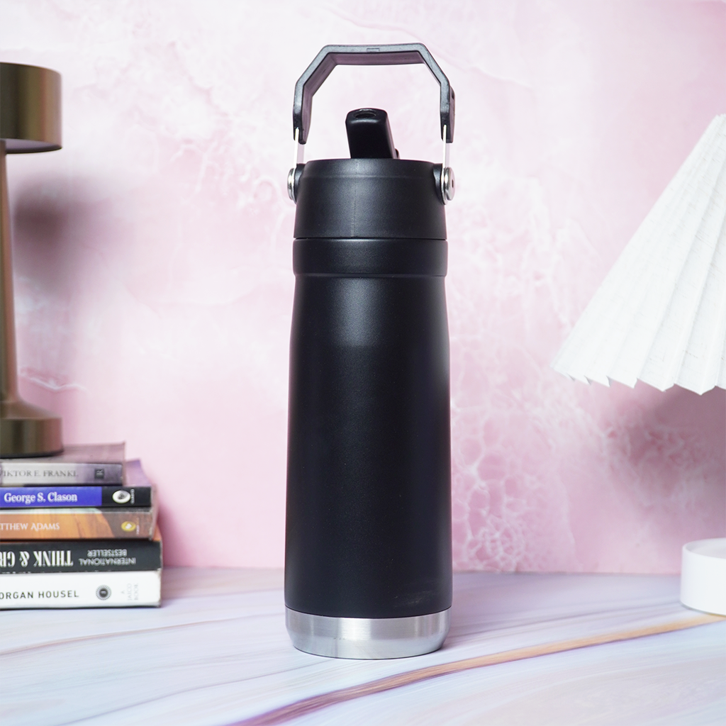 650ml Black Stainless Steel Water Bottle with Handle