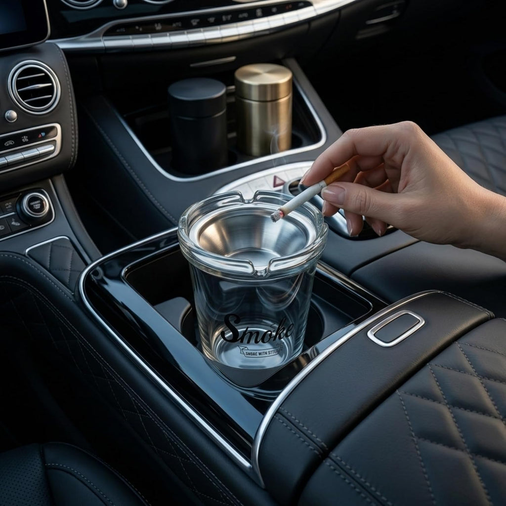 Glass Smoke Ashtray with Decorative Bear Lid – Premium Tabletop Ashtray