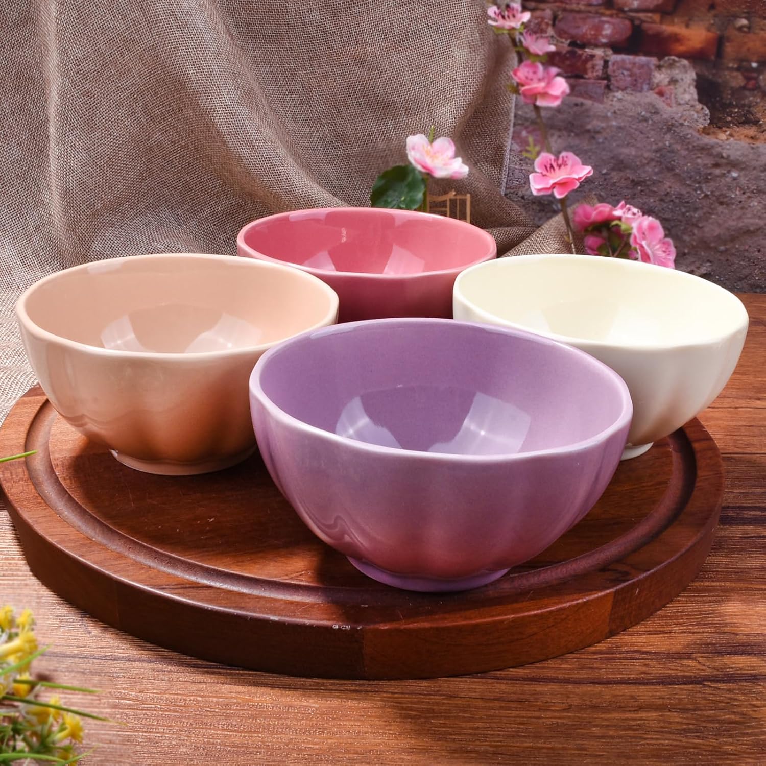 Pastel Charm Ceramic Bowls – Set of 4 | Elegant Multi-Color Serving Bowls for Everyday & Special Occasions