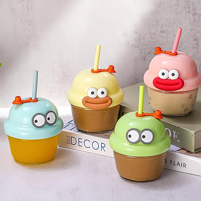 Cute Cartoon Cup with Straw for Kids & Adults | Reusable Sipper Cup | Fun Drinking Cup for Home, Office & Gifts