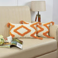 Boho Tufted Diamond Cushion Cover Set – Beige & Rust Orange Decorative Lumbar Throw Pillow Covers with Tassels for Sofa, Couch & Bedroom (Pack of 2)