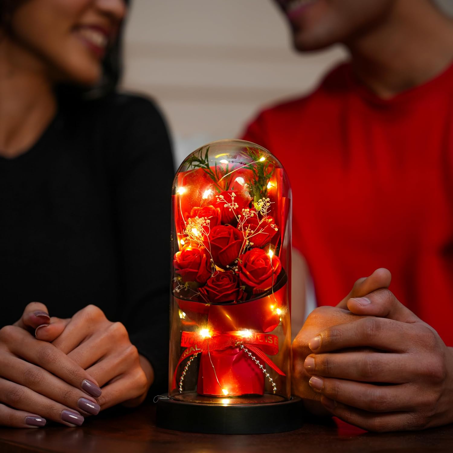 Forever Rose in Glass Dome Lamp