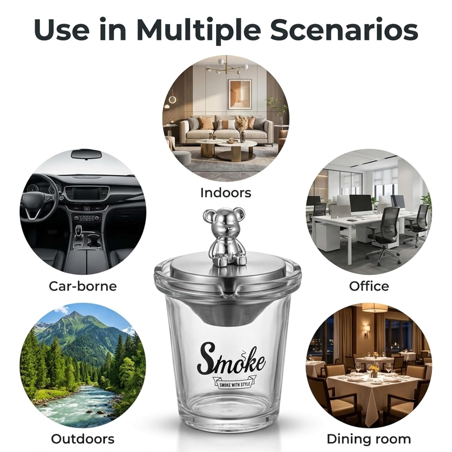 Glass Smoke Ashtray with Decorative Bear Lid – Premium Tabletop Ashtray