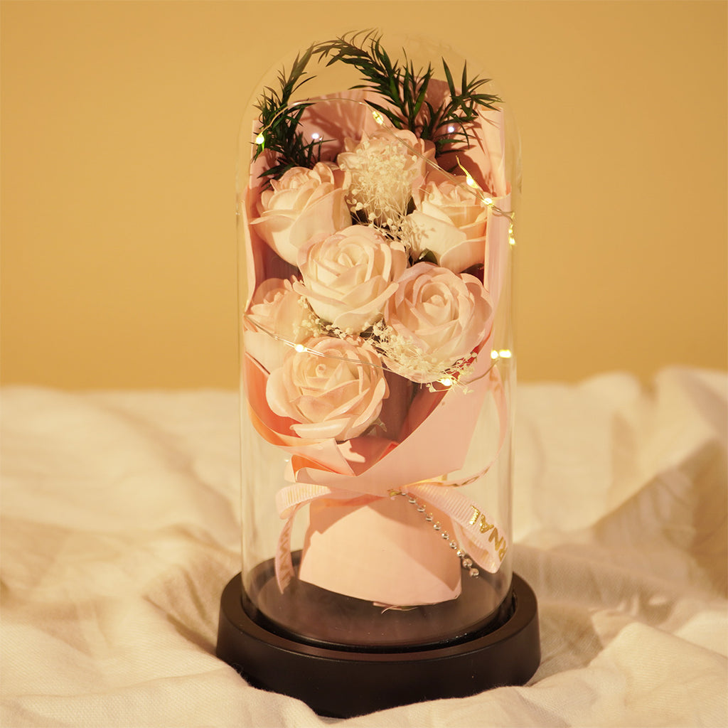 Forever Rose in Glass Dome Lamp