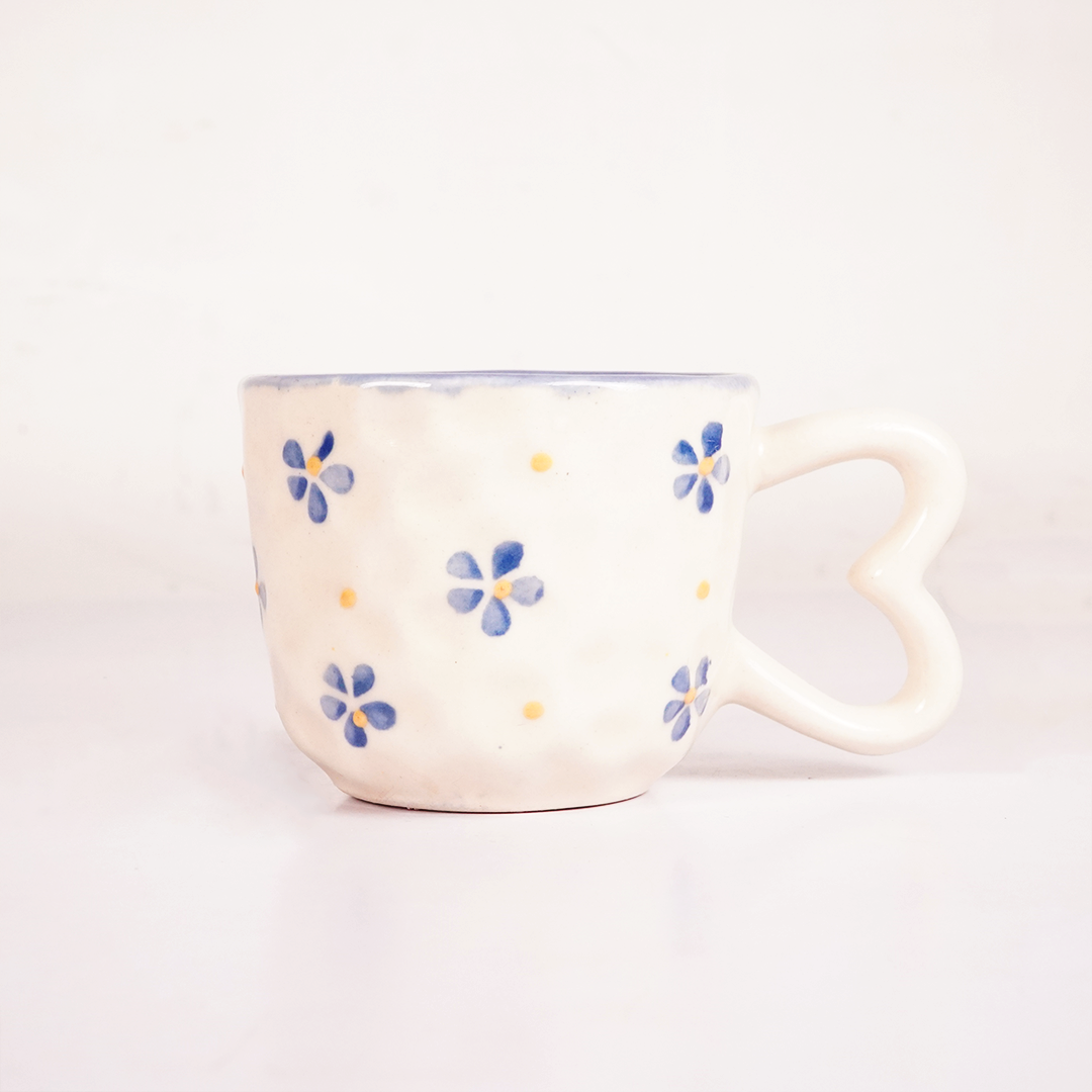 White Ceramic Blue Flower Mug – Cute Floral Print Coffee & Tea Cup