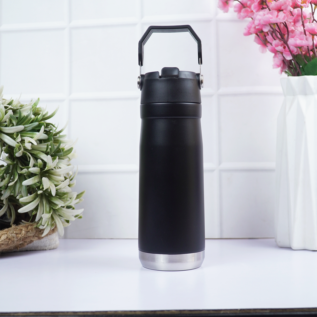 650ml Black Stainless Steel Water Bottle with Handle
