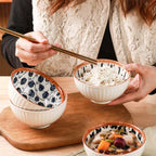 Blue & White Ceramic Bowl Set of 6 – Japanese Floral Pattern Serving & Snack Bowls