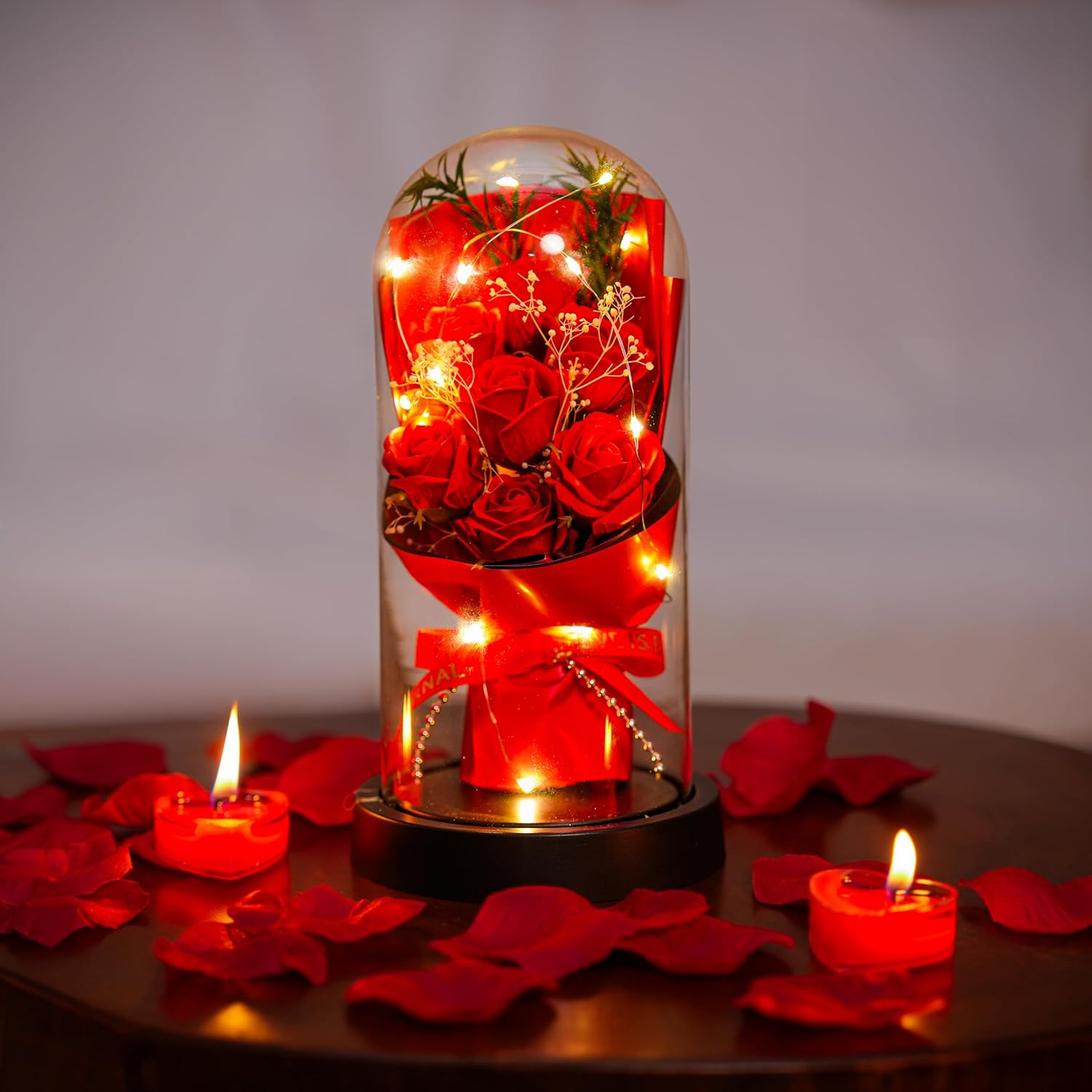 Forever Rose in Glass Dome Lamp