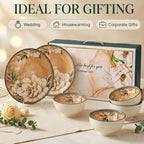 Floral Ceramic Dinnerware Set – Elegant Golden Floral Tableware for Dining & Serving