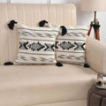 Boho Black & Cream Tribal Cushion Cover Set – Textured Woven Decorative Throw Pillows Cover Set with Tassels for Sofa, Living Room & Bedroom (Pack of 2)