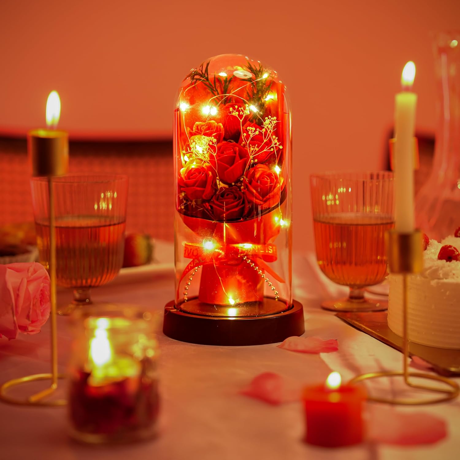 Forever Rose in Glass Dome Lamp