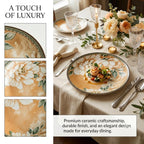 Floral Ceramic Dinnerware Set – Elegant Golden Floral Tableware for Dining & Serving