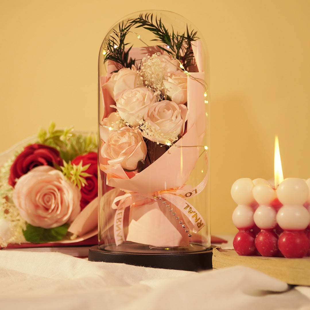 Forever Rose in Glass Dome Lamp
