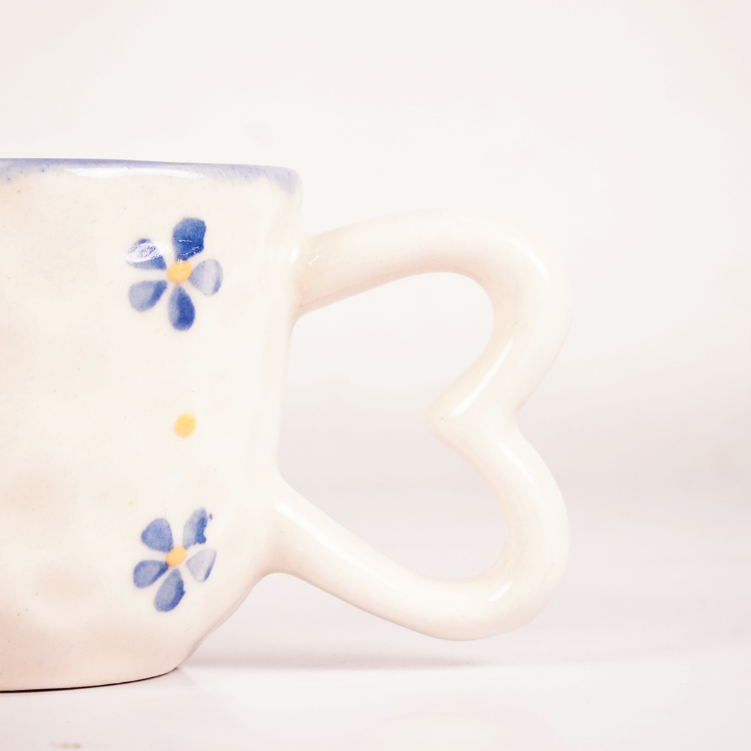 White Ceramic Blue Flower Mug – Cute Floral Print Coffee & Tea Cup