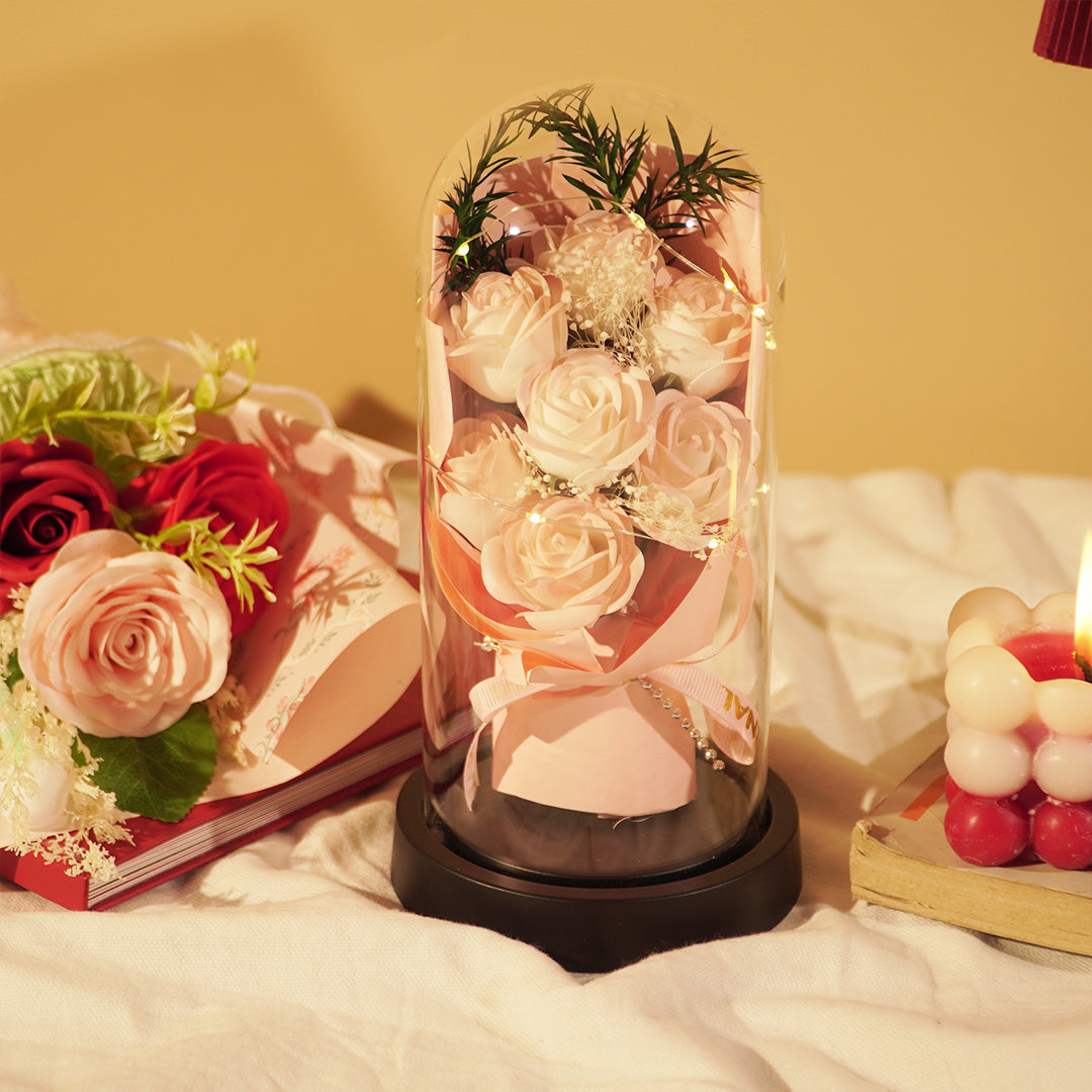 Forever Rose in Glass Dome Lamp
