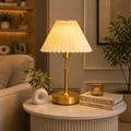 Modern Gold Table Lamp with Pleated Shade – Elegant Bedside