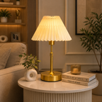 Modern Gold Table Lamp with Pleated Shade – Elegant Bedside