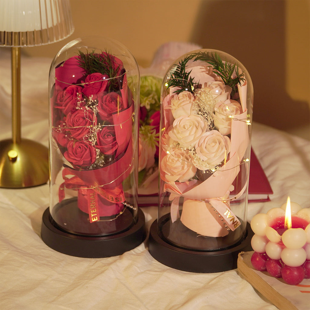Forever Rose in Glass Dome Lamp